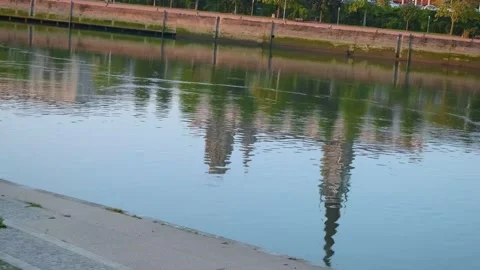 Reflection of Rouen's Cathedral on the Seine at the end of the day Stock Footage 140187260