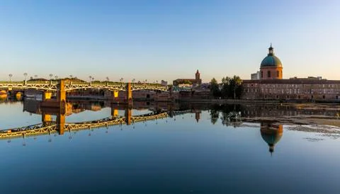 Reflection of the Saint Pierre bridge and Saint Joseph Dome, Toulouse Stock Photos