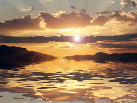 The reflection in sea mountain Stock Photos