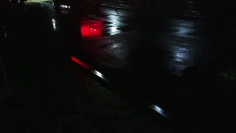 Reflection of side lights and hazard warning lights of a passenger car in Stock Footage 296579762