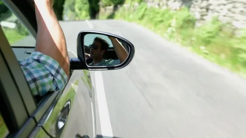 Reflection in side-view mirror Stock Footage