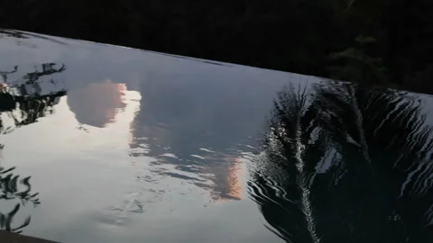 Reflection of sky and palm leaf in pool. Stock Footage 275489709