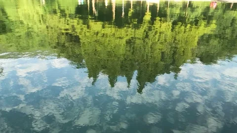 The reflection of the sky and the trees in the lake Stock Footage 149946104
