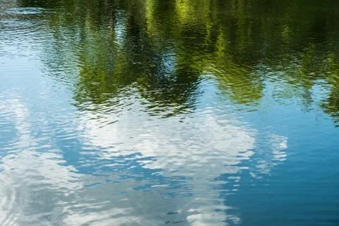 Reflection of sky and trees on the water. Stock Photos