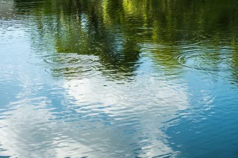 Reflection of sky and trees on the water. Stock Photos