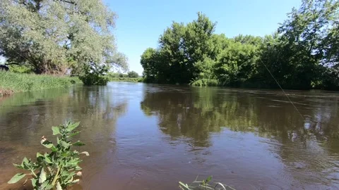 Reflection of the sky in the brown waters of the river. Stock Footage 141134745
