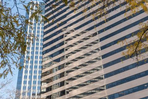 Reflection of a skyscraper on the window panes of another skyscraper in Seattle Stock Photos