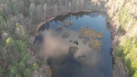 Reflection on Small Lake's Water Surface, Rural Countryside, Aerial Vídeos de archivo 145465388