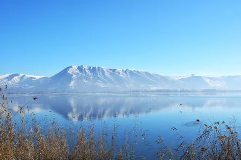 Reflection of snowy mountain Stock Photos