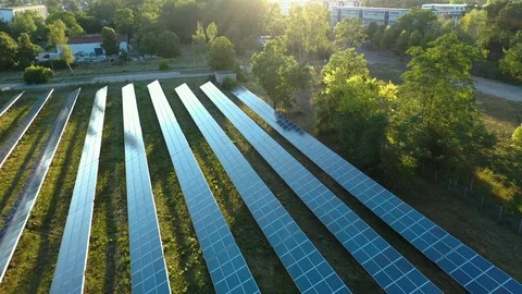 Reflection solar station aerial view Stock Footage 115125318