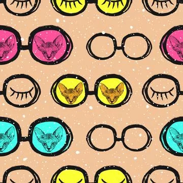 Reflection of a sphinx cat in colored glasses. Vector Stock Illustration