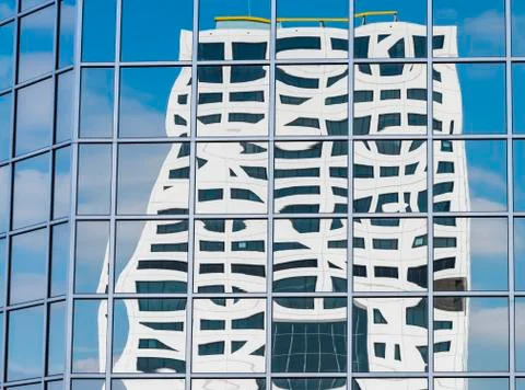 Reflection of Stadskantoor in RABO Building Stock Photos