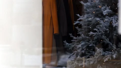Reflection in store front. Shopping theme. Christmas background. Stock Footage 106732337