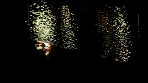 Reflection of Street Lights in pool water in Night Park Stock Footage 159590858