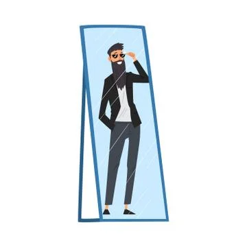 Reflection of Successful Hipster Man in the Mirror, Alter Ego Concept Vector Illustrazione stock
