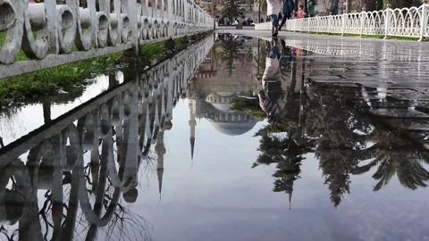 Reflection of the Sultan Ahmed Mosque in a puddle. Stock Footage 150211918