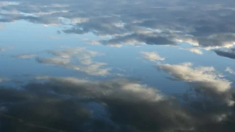 Reflection of summer clouds in a calm lake with small ripples moving the water Stock Footage 300818331