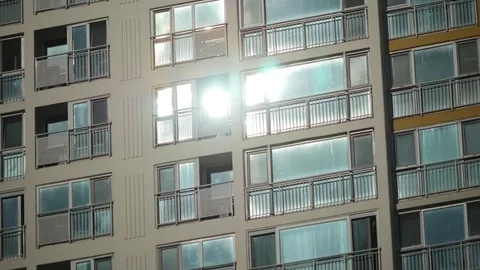 Reflection of the sun on apartment in south korea Stock Footage