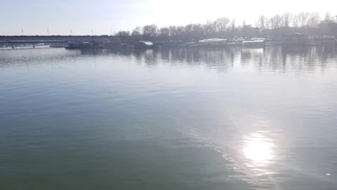 Reflection of the sun from the Danube Stock Photos