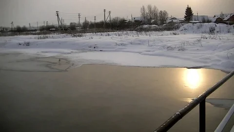 Reflection of the sun in a river winter morning Stock Footage 71243867