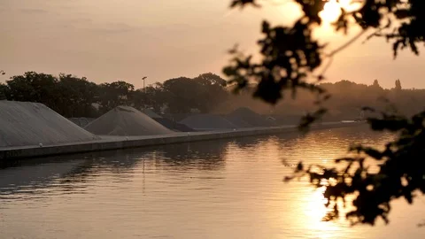 Reflection of sunset in canal Stock Footage 93341326