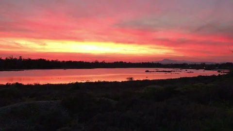 Reflection of Sunset at Lake in Larnaca, Cyprus Stock Footage 102320375