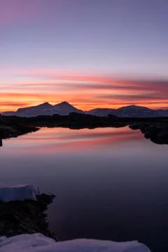 Reflection of a sunset on a small water Stock Photos