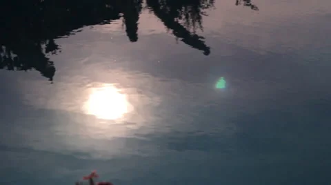 The reflection on the surface of the water, sun, house, trees Stock Footage 42109748