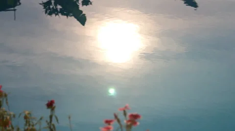 The reflection on the surface of the water, sun, house, trees Stock Footage 42110012