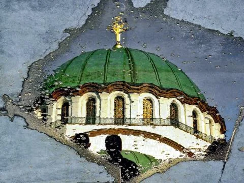 Reflection of the temple St. Save Stock Photos