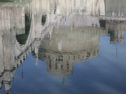 Reflection on the Tiber River from a bridge and a castle, from the bottom Stock Footage 73999204