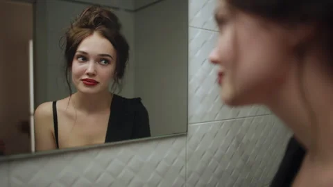 Reflection in a Tranquil Bathroom Setting Featuring Artistic Elements Stock Footage 314905670