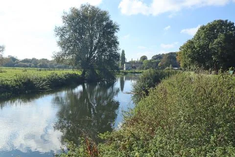 A reflection of a tree in the River Parrett in Langport, Somerset as it flows Stock Photos