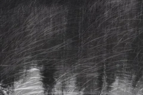 Reflection of trees and sedge double exposure grey dark background Stock-Fotos