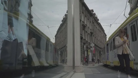 Reflection of A Trolley Bus &amp; Streets of Sarajevo, Bosnia, Cine4 Stock Footage 92694472