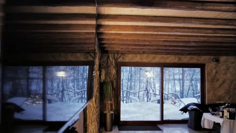 Reflection in TV (mirror) of  winter nature through the window of house Stock Footage 231233649