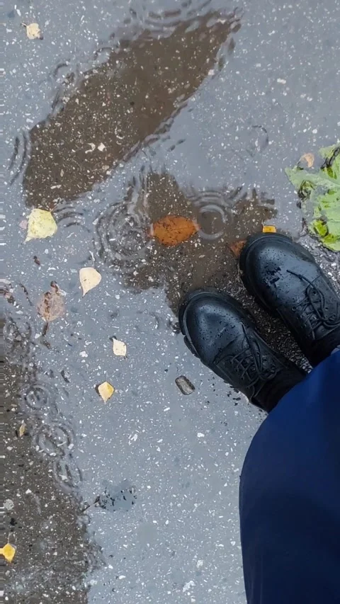 Reflection of an umbrella in a puddle in autumn Stock Footage 228231592