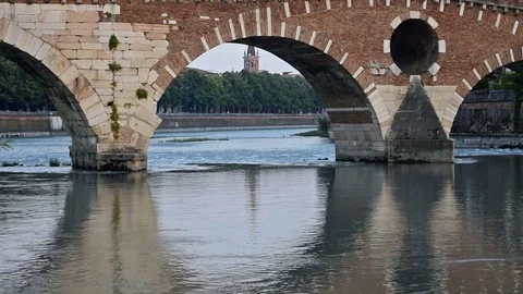 Reflection under Ponte Pietra, Verona, Italy Stock Footage 83994367