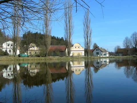 Reflection of a village Stock Photos