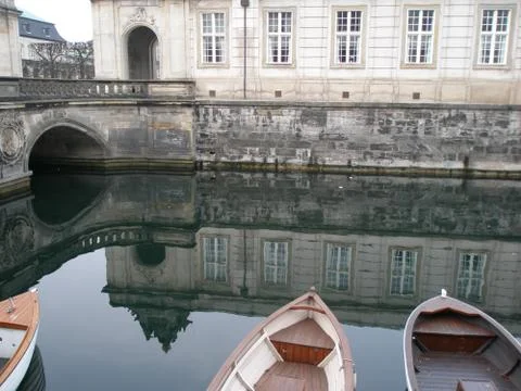 Reflection on the water with boats 写真素材