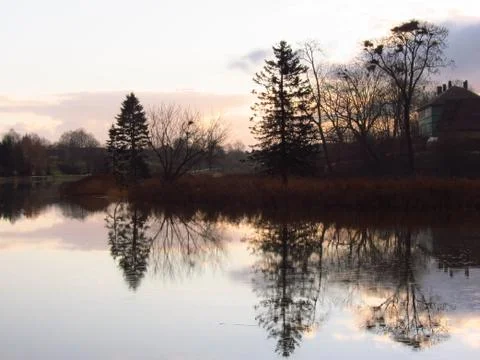 Reflection in water in the evening Stock Photos