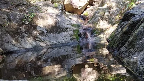 Reflection of water flowing down the rocks Stockbeeldmateriaal 260850103