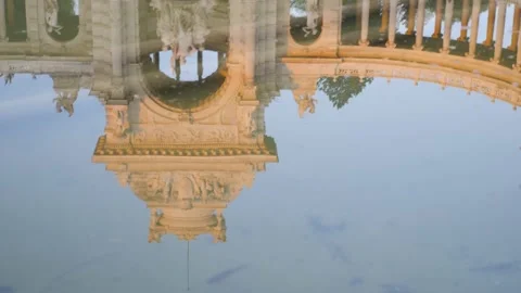 Reflection in the water of the Longchamp Palace at sunset in Marseille, France Stock Footage 198869758