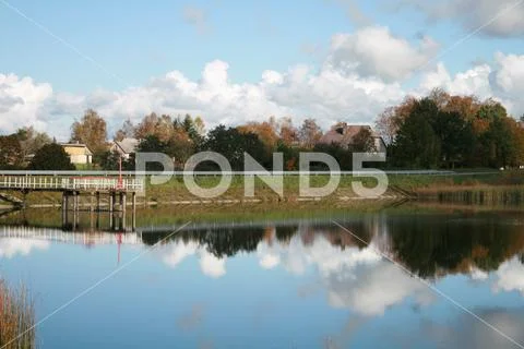 Reflection In Water Picture, Lithuania nature. Mosedis city Stock Photos