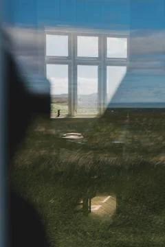 Reflection of window to a field Stock Photos