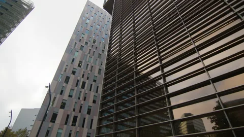 Reflection on the windows of a skyscraper in a business district Stock Footage 221093874