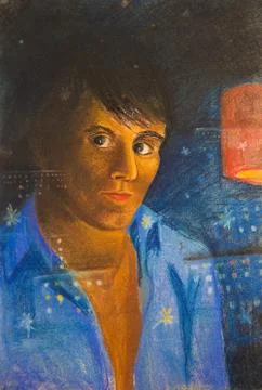 Reflection of a young man on a dark window 스톡 일러스트