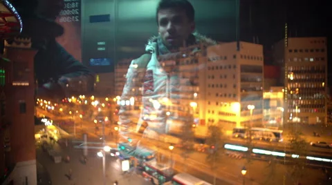 Reflection of young men using glass elev... | Stock Video | Pond5