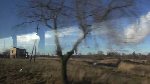 Reflections on bus window and autumn landscape Stock Footage 39983550