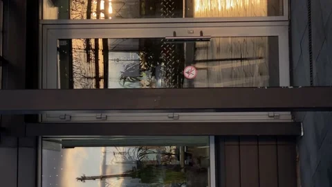 Reflections in cafe window in Klaipeda harbor. Vertical orientation Stock Footage 167274085